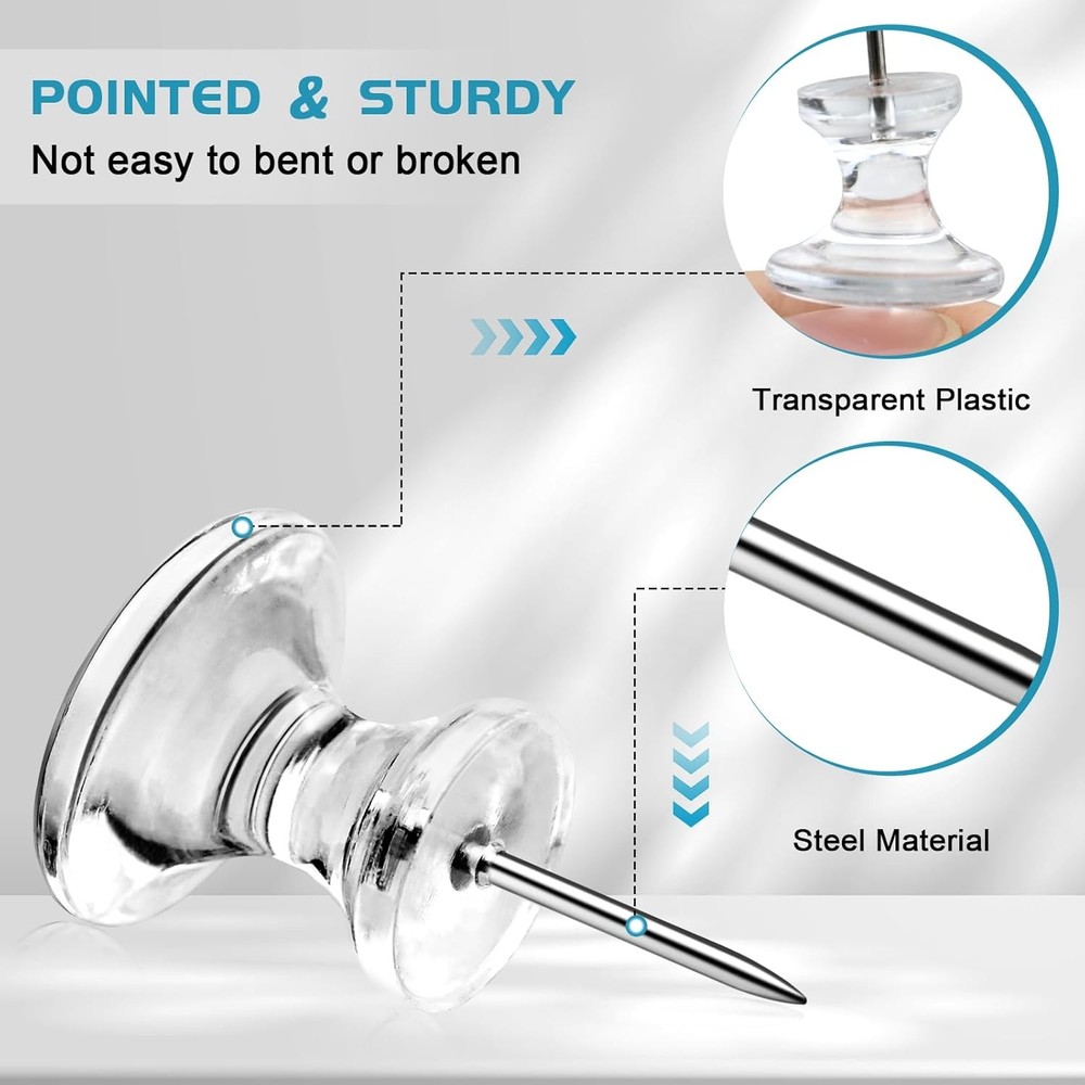 100 Pack Large Push Pins Clear Thumb Tacks 1 Inch Giant
