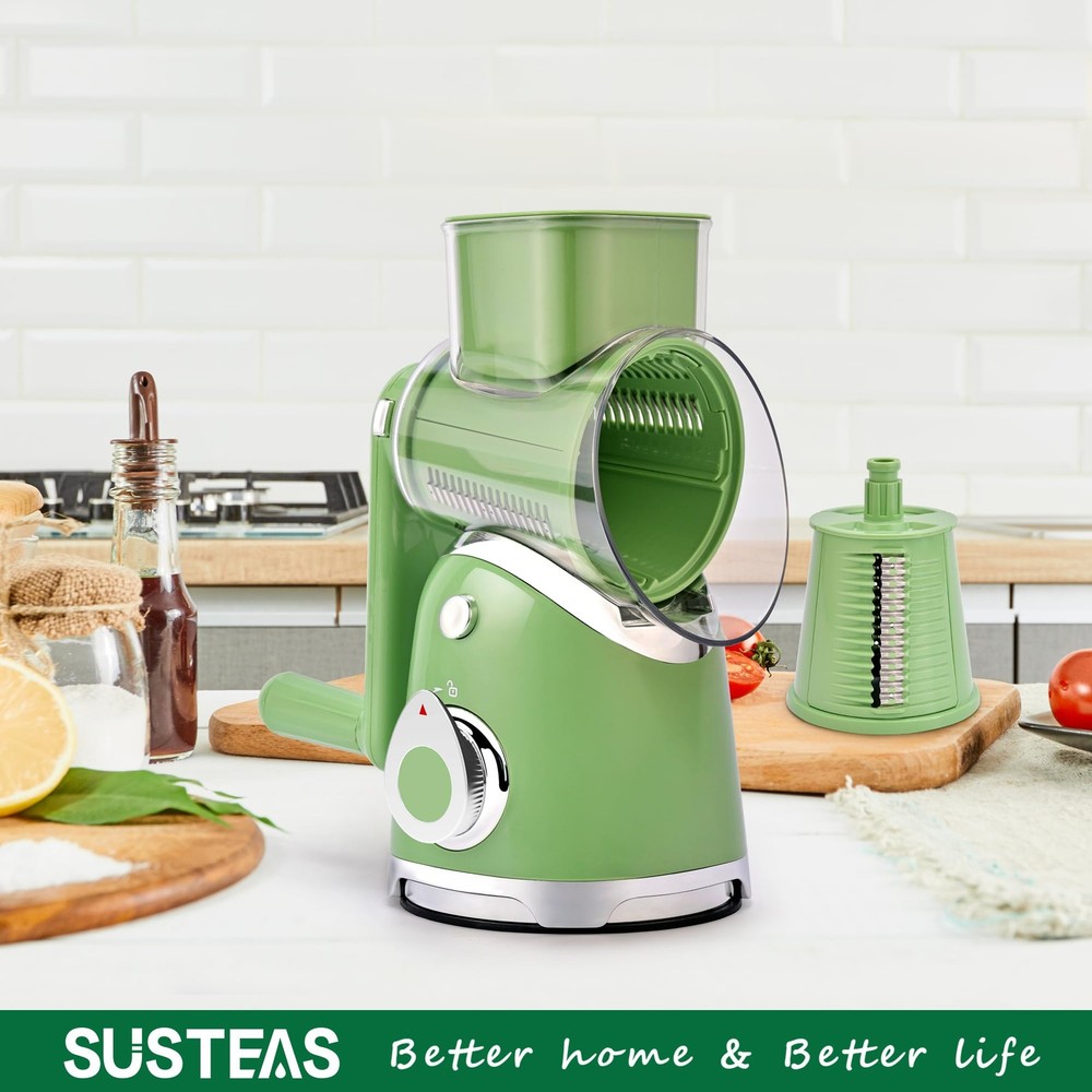 Rotary Cheese Grater with Handle,Vegetable Slicer with 6 Interchangeable Blades