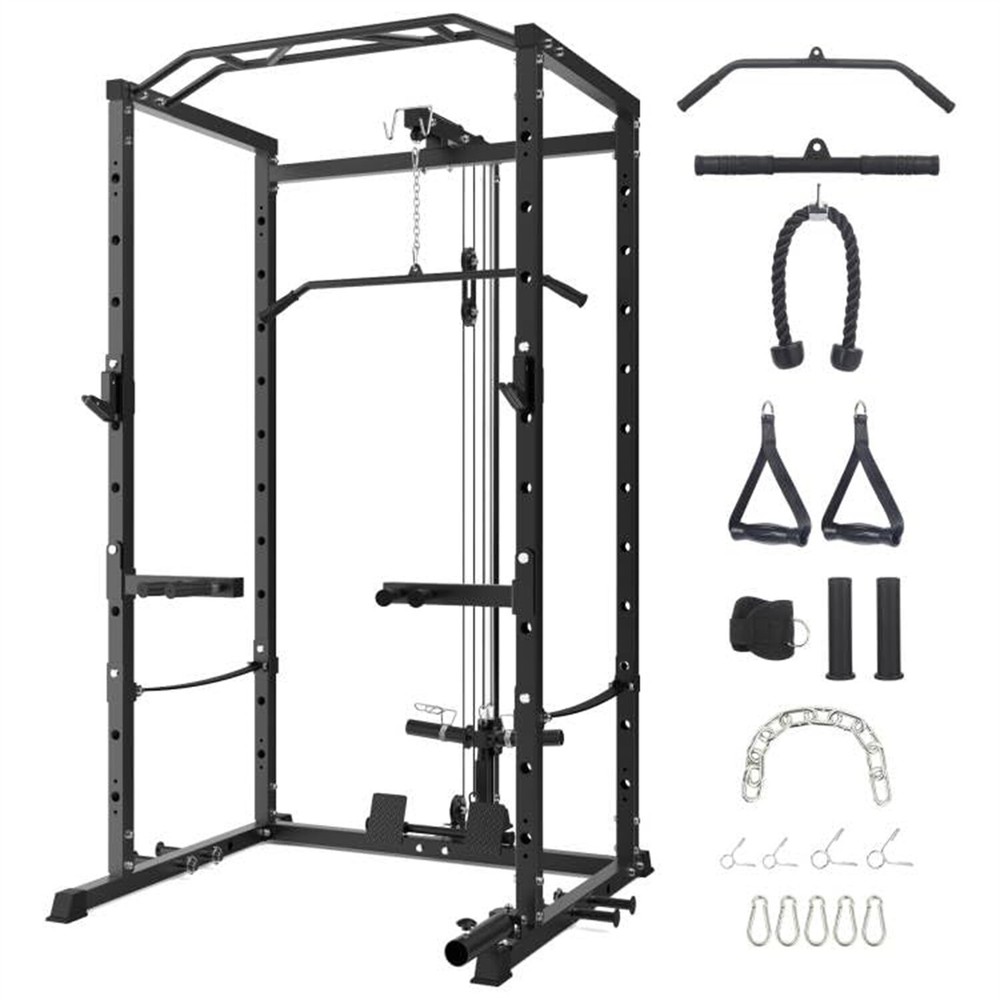 🔥🔥⭐1600 Power Cage W/LAT Pulldown Multi-Functional Power Rack W/Cable Pulley S