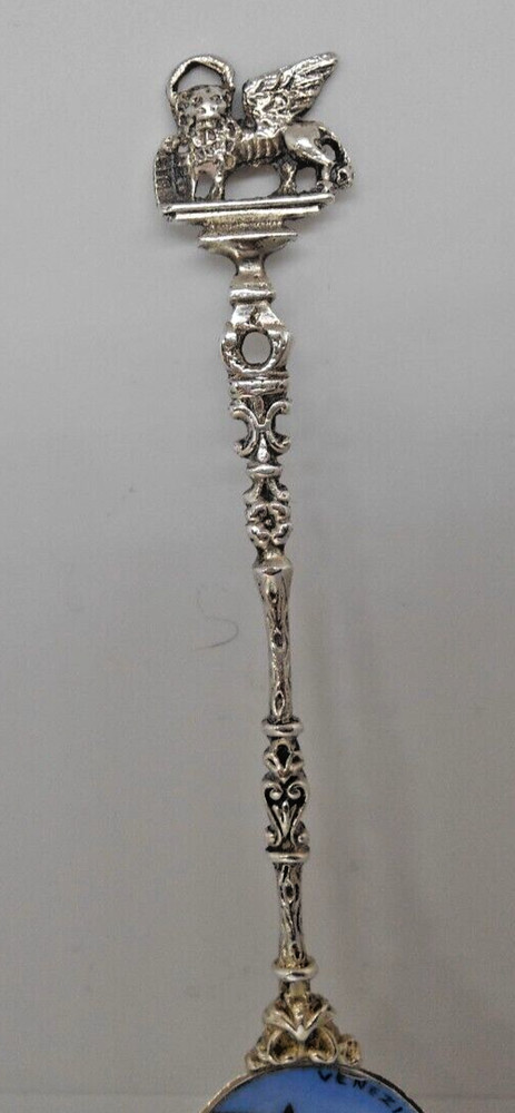 Antique Venice 800 Silver Spoon Enameled Bowl