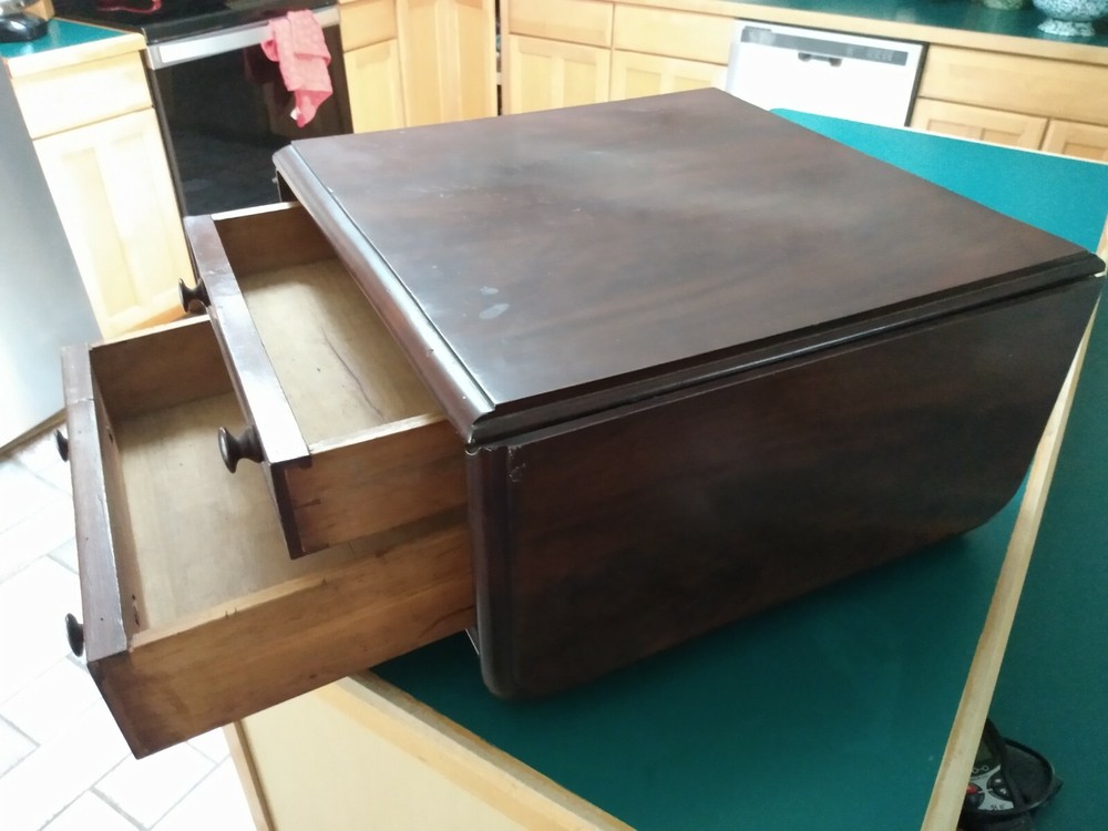 Antique two drawer drop leaf  spool thread  cabinet