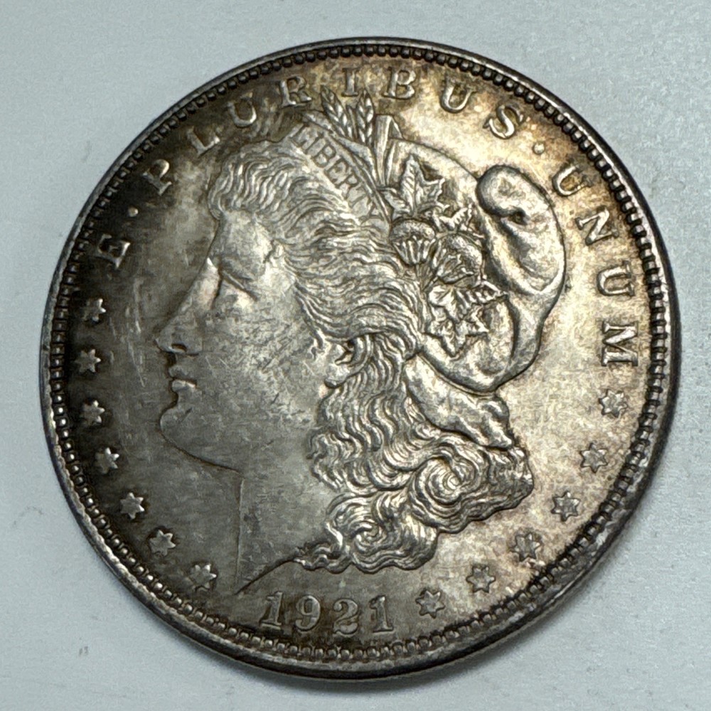 1921-D $1 Morgan Silver Dollar Uncirculated Rainbow Toning