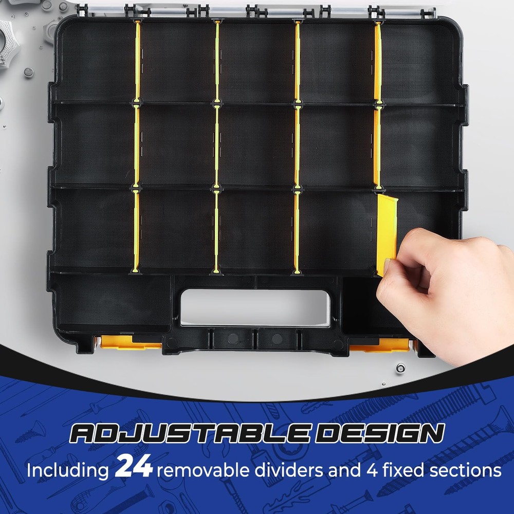 2 Pack Small Parts Organizers, 34-Compartments Double-Sided Tool Box with Rem...