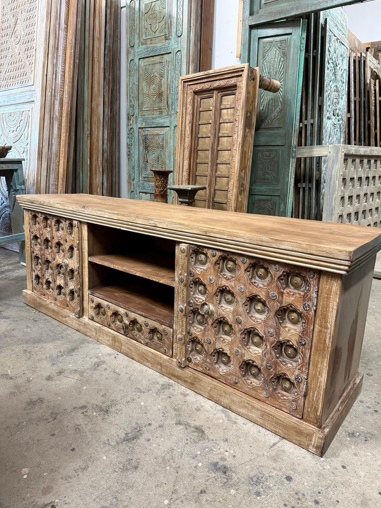 Antique Carved Sideboard Solid Wood Buffet Credenza Rustic TV Stand