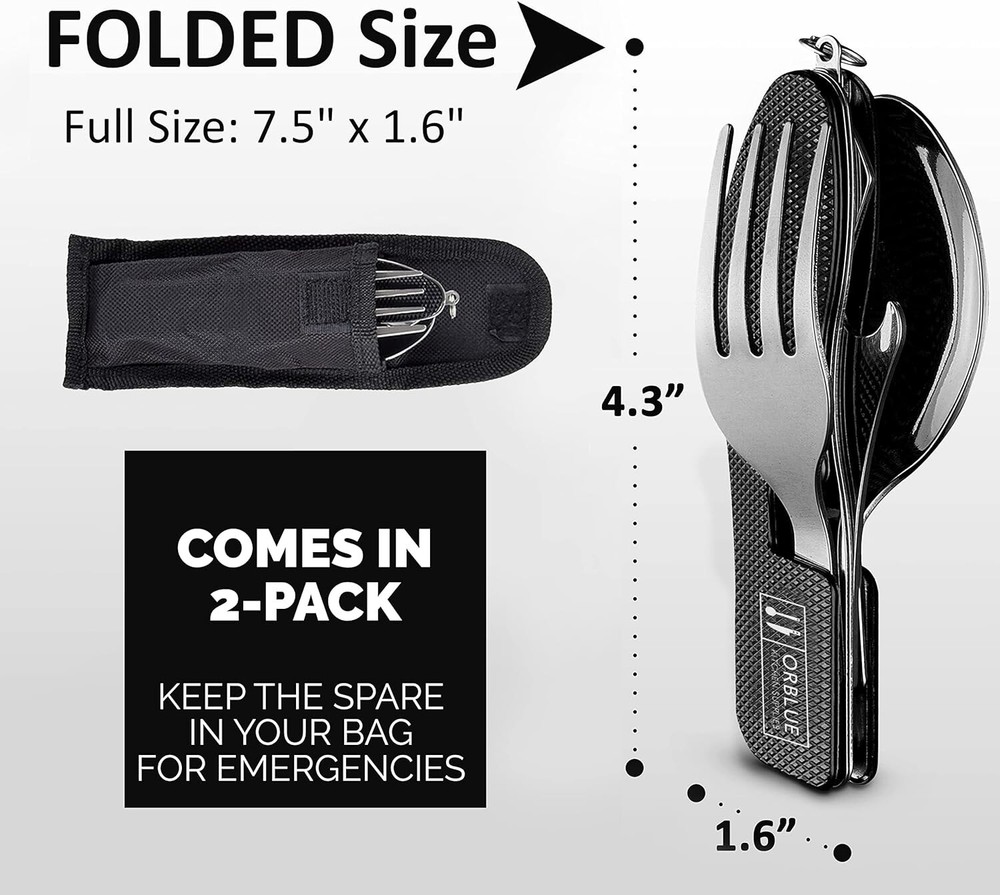 Travel-Friendly Camping Flatware 2-Pack - Rust-Resistant Multitool Utensils Set