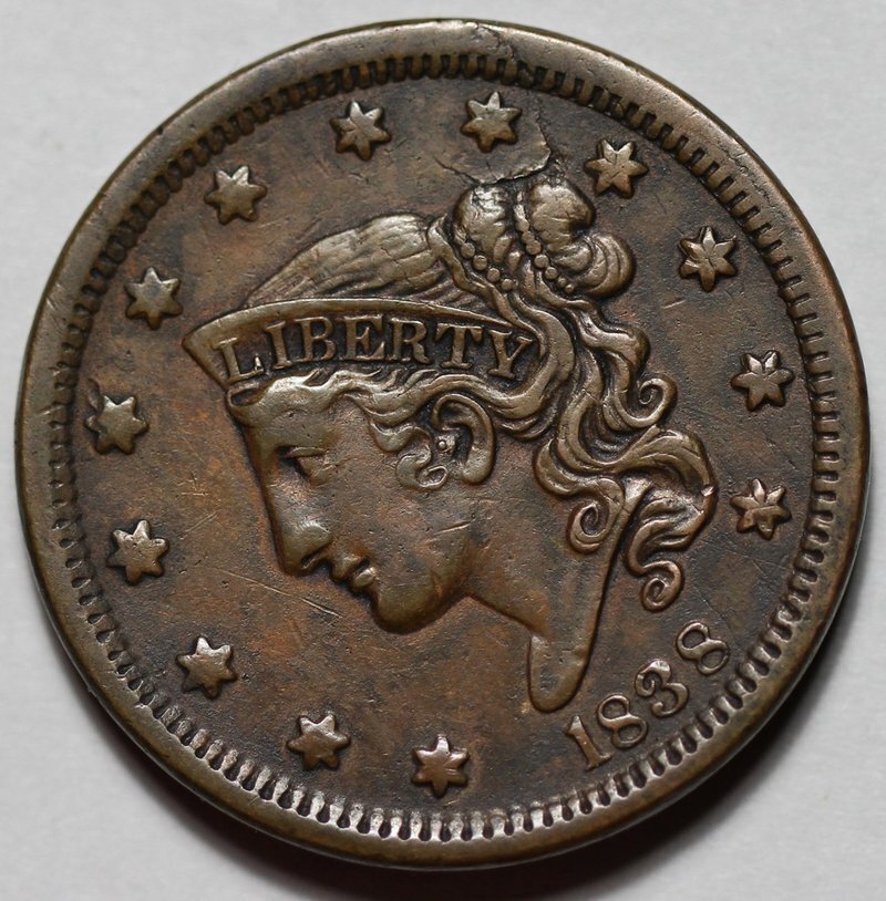 1838 Coronet Head Large Cent - US 1c Copper Coin
