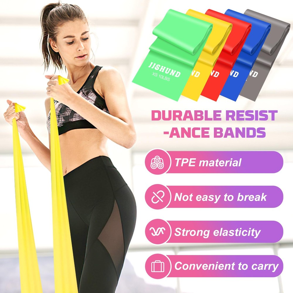 5 Pcs Resistance Bands, Professional Exercise Bands Elastic Stretch Bands
