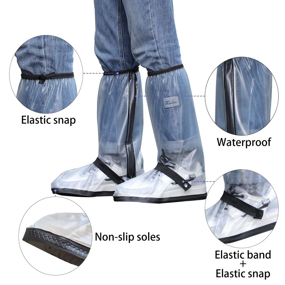 Waterproof Rain Boot Shoe Cover with Reflector Reusable & Foldable Medium Clear