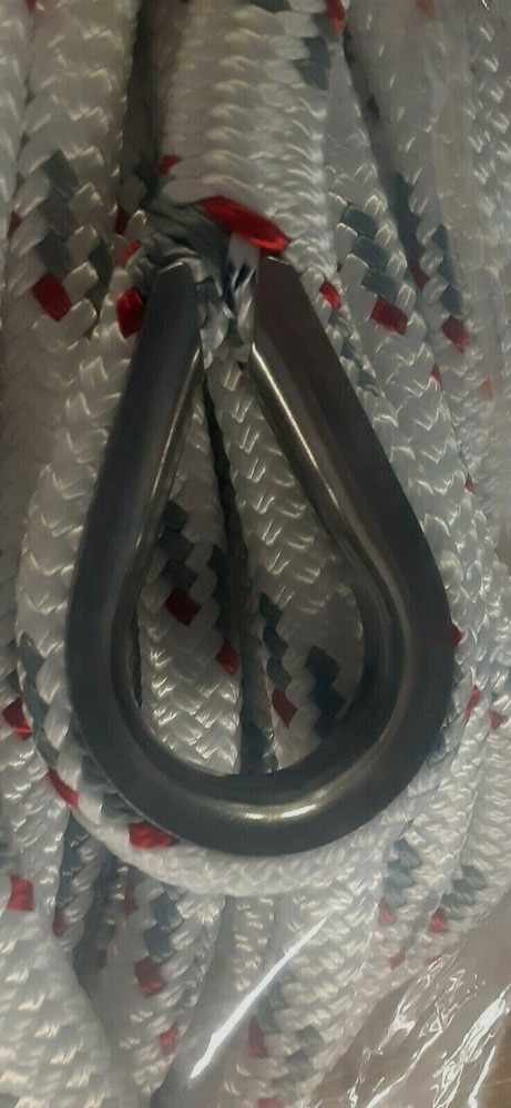 3/4” x 42 ft. Double Braid-Yacht Braid Polyester Rope hank w/ SS Thimble.