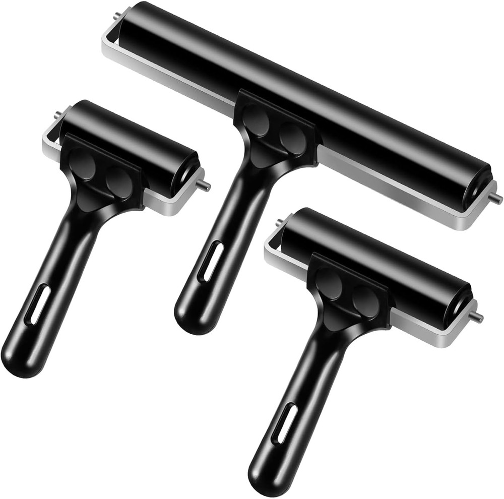 3 Pack Brayer Rollers for Crafting, Vinyl Rubber Roller Brayers, Printmaking Bra