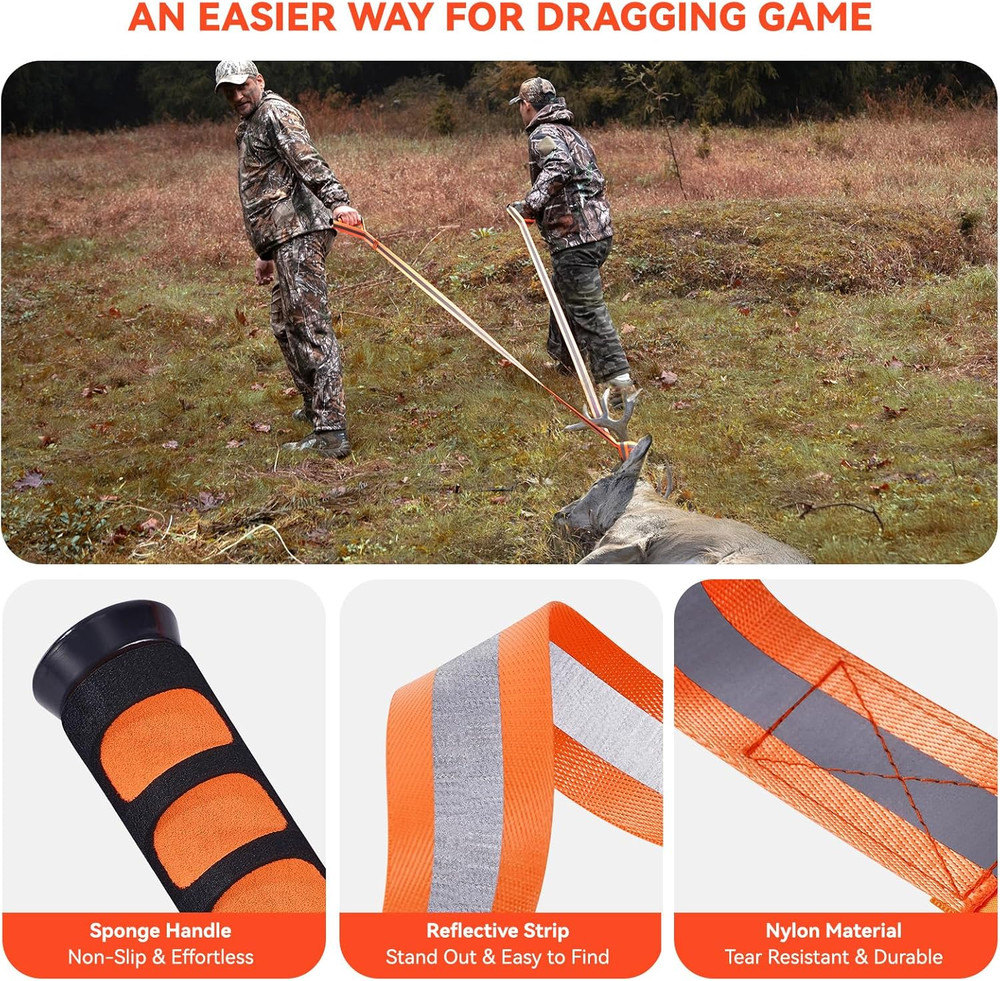 Deer Drag Ropes with Harness, 2PCS Durable Deer Hunting Pull Strap 76" Reflec...