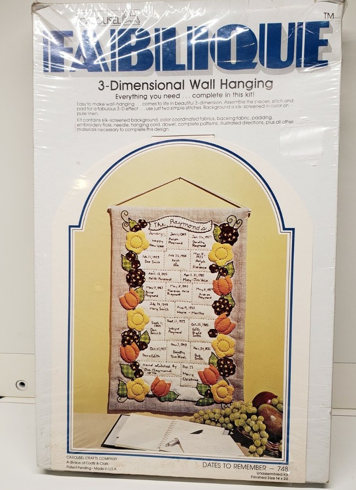 Vtg Fablique 3 D Dates To Remember Wall Hanging, Unopened Box