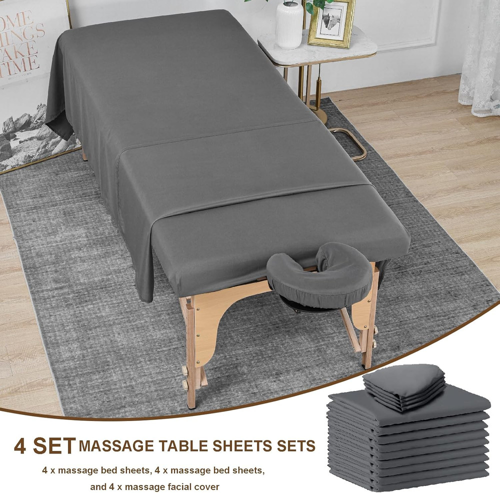 4 Set Massage Table Sheets Sets, 12Pcs Reusable Soft Microfiber Massage Bed Shee