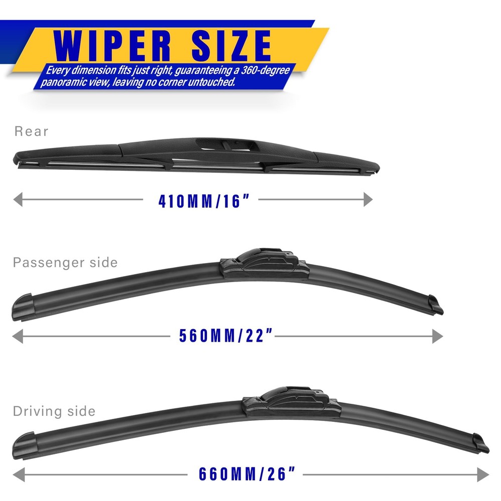 3 wipers Replacement for 2005-2022 Honda Odyssey, Windshield Wiper
