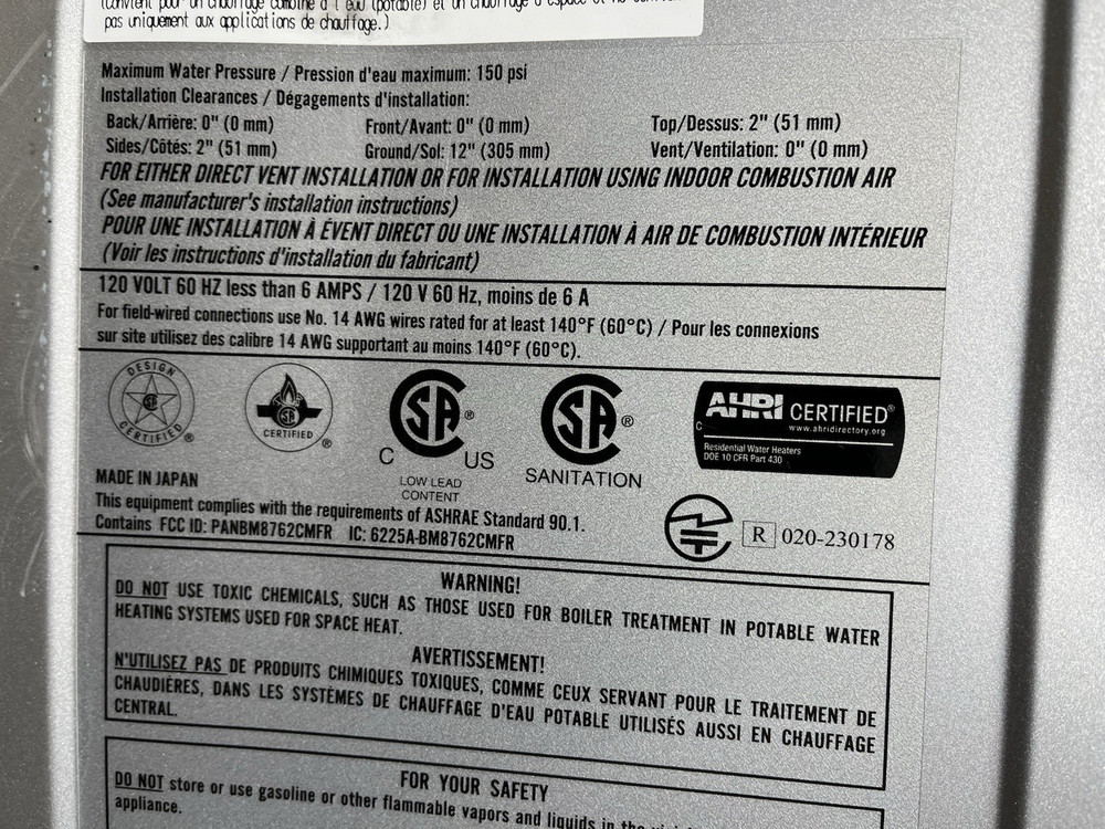 Rinnai RX199iN Tankless Water Heater 199k BTU Nat. Gas/Propane Gas (B-6 #1592)