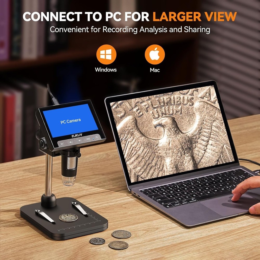 Coin Microscope, 4.3'' LCD Digital Microscope 1000x, Coin Magnifier with 8 Ad...
