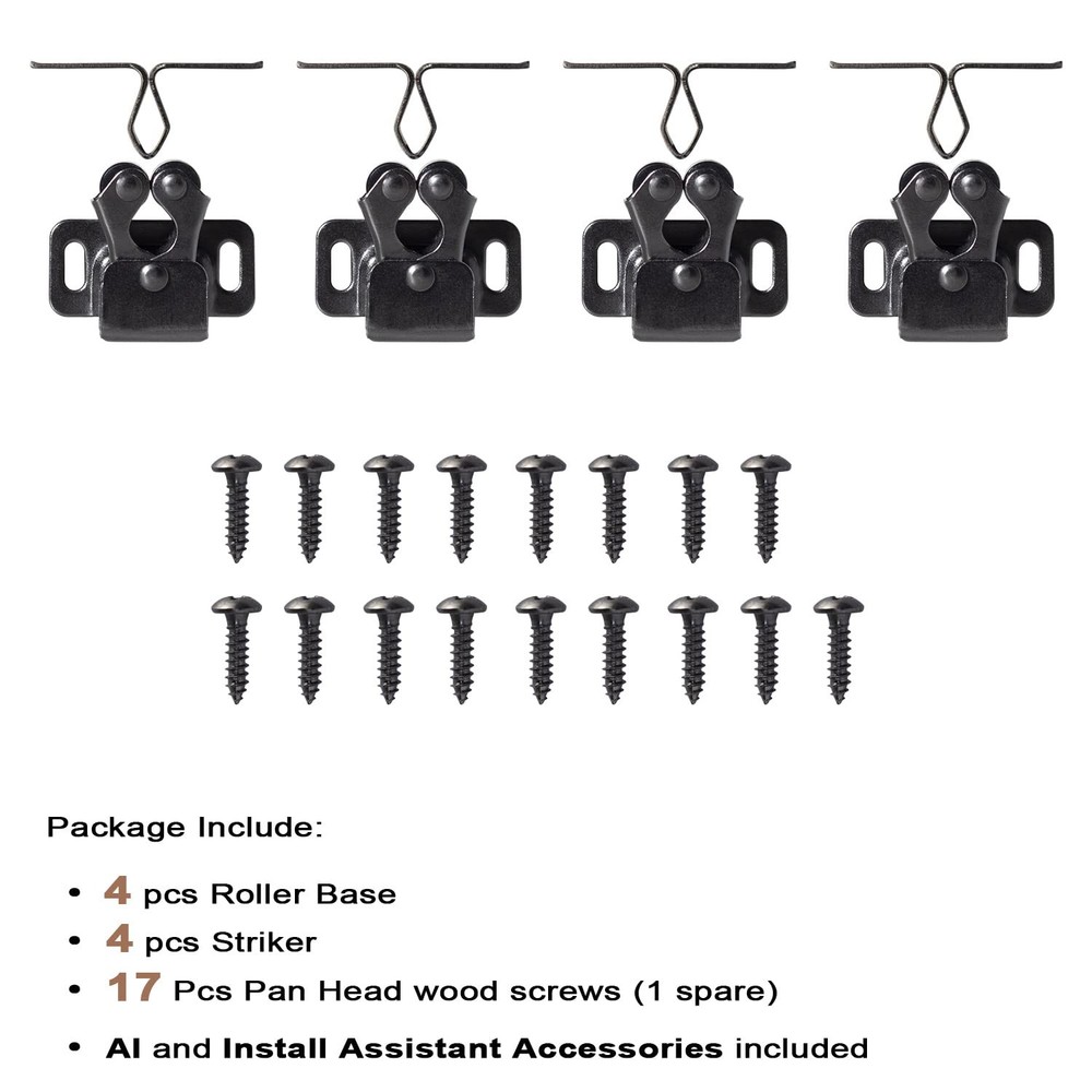 4 PCS Double Roller Cabinet Latch Hardware for Closet Kitchen Doors