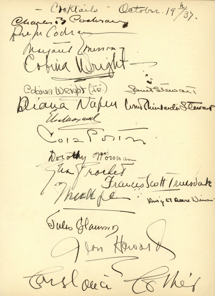 1937 Cocktail Party Autographs Featuring Cole Porter