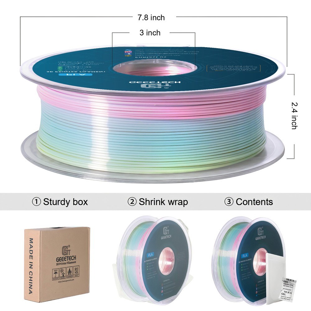 Geeetech Silk PLA 3D Printer Filament Light Rainbow 1.75mm 1KG/roll Consumable