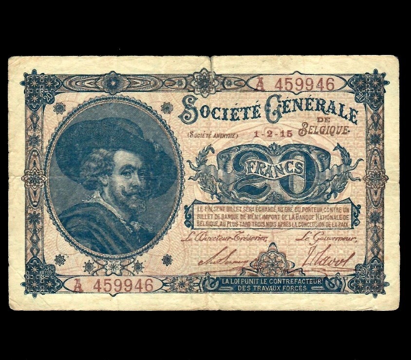 Belgium 20 Francs 1915   P-89   VF