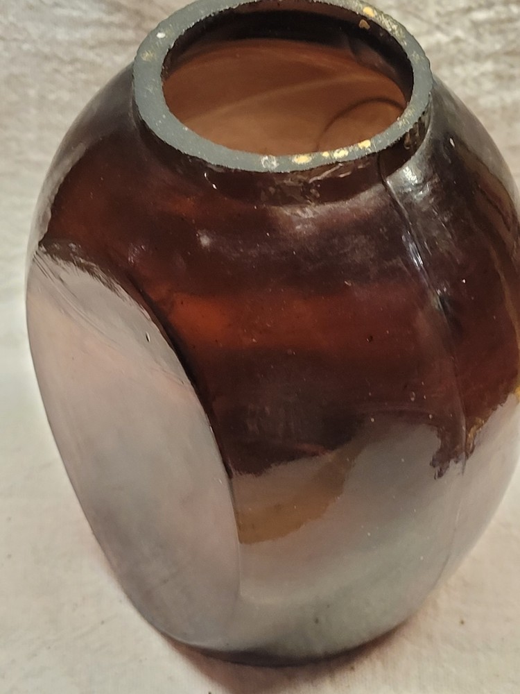 Antique Hand Blown Eagle Embossed Amethyst Glass Snuff Jar