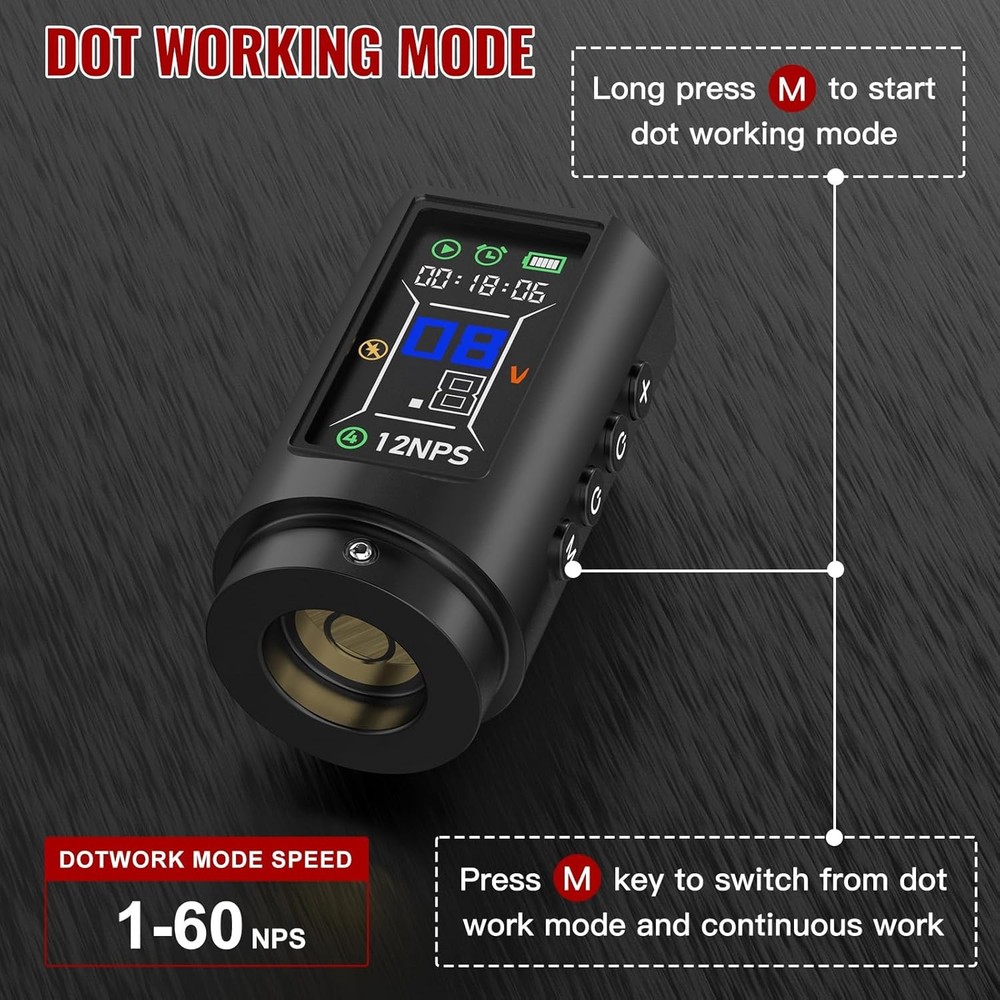 Wormhole Wireless Tattoo Kit w/ Dot Working Mode Power Supply Needles Inks