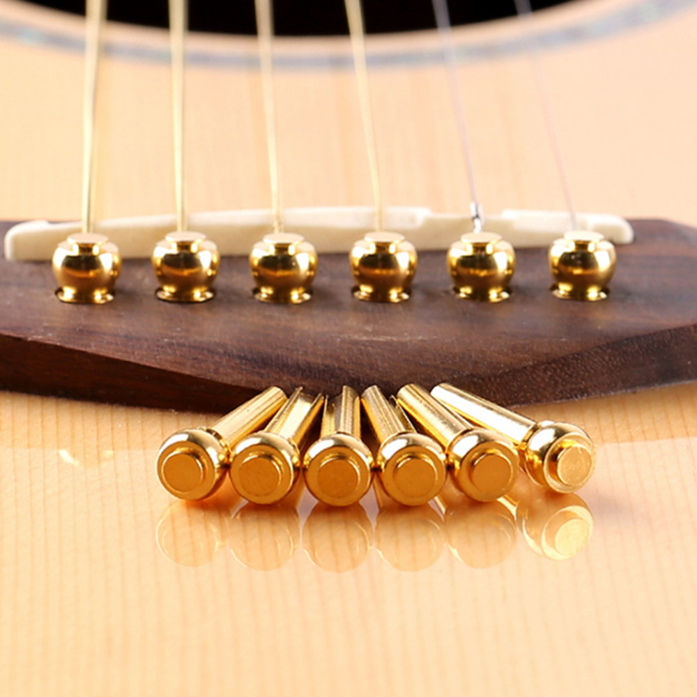 6Pack Acoustic Guitar Brass Bridge Fixed Pins Cone String Dot Solid String Nails