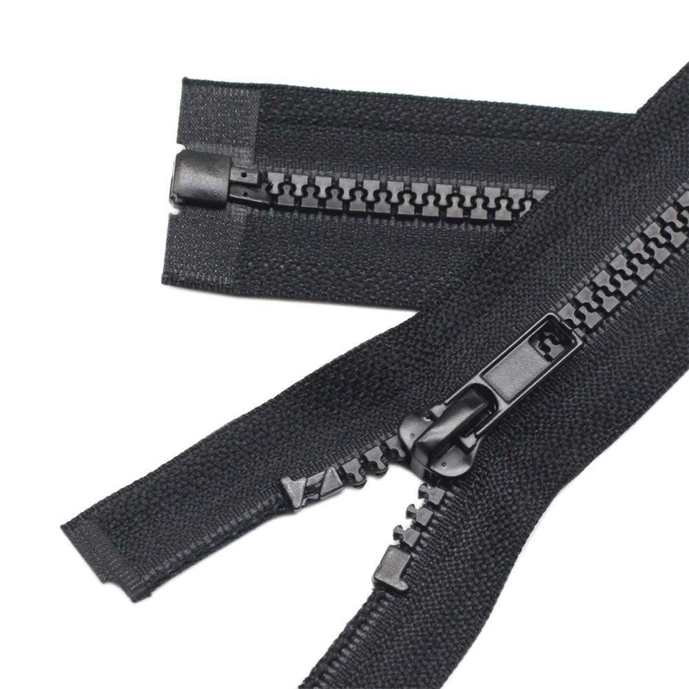 2 PCS #5 40" Black Separating Jacket Zippers for Sewing Molded Plastic Zipper