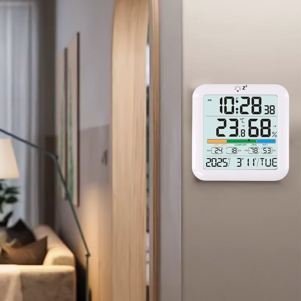 Indoor Thermometer Backlit Display Home Decor Alarm Function Battery Powered