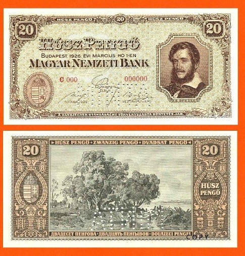 HUNGARY 20  PENGO 1926 +*  Copy