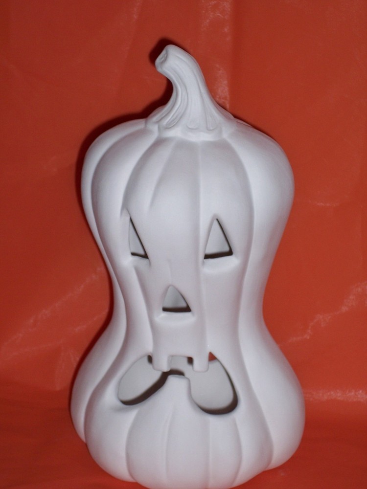 Ceramic Bisque Ready to Paint Squished Pumpkin with light