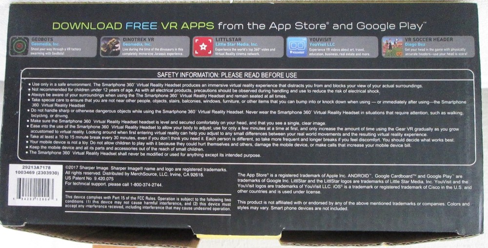 Sharper Image Virtual Reality Smartphone 360 Platinum Series Headset