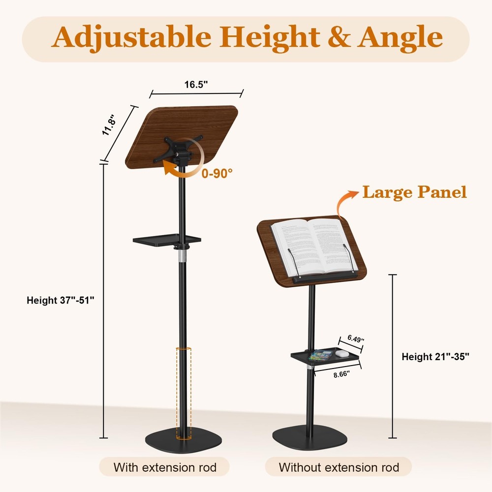 Snughome Height Adjustable Lectern Podium Stand with Storage Tray