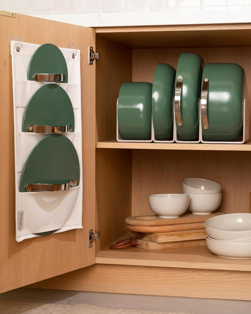 Non-Stick Ceramic Cookware Set (12 Piece) Pots, Pans, Lids and Kitchen Storage -