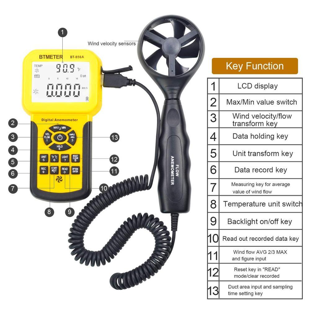 BT-856A Digital CFM Anemometer Wind Speed Flow Temperature Tester Meter