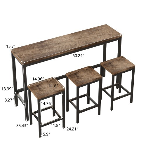 Modern Farmhouse Dining Table Set with 3 Stools - Quick Assembly