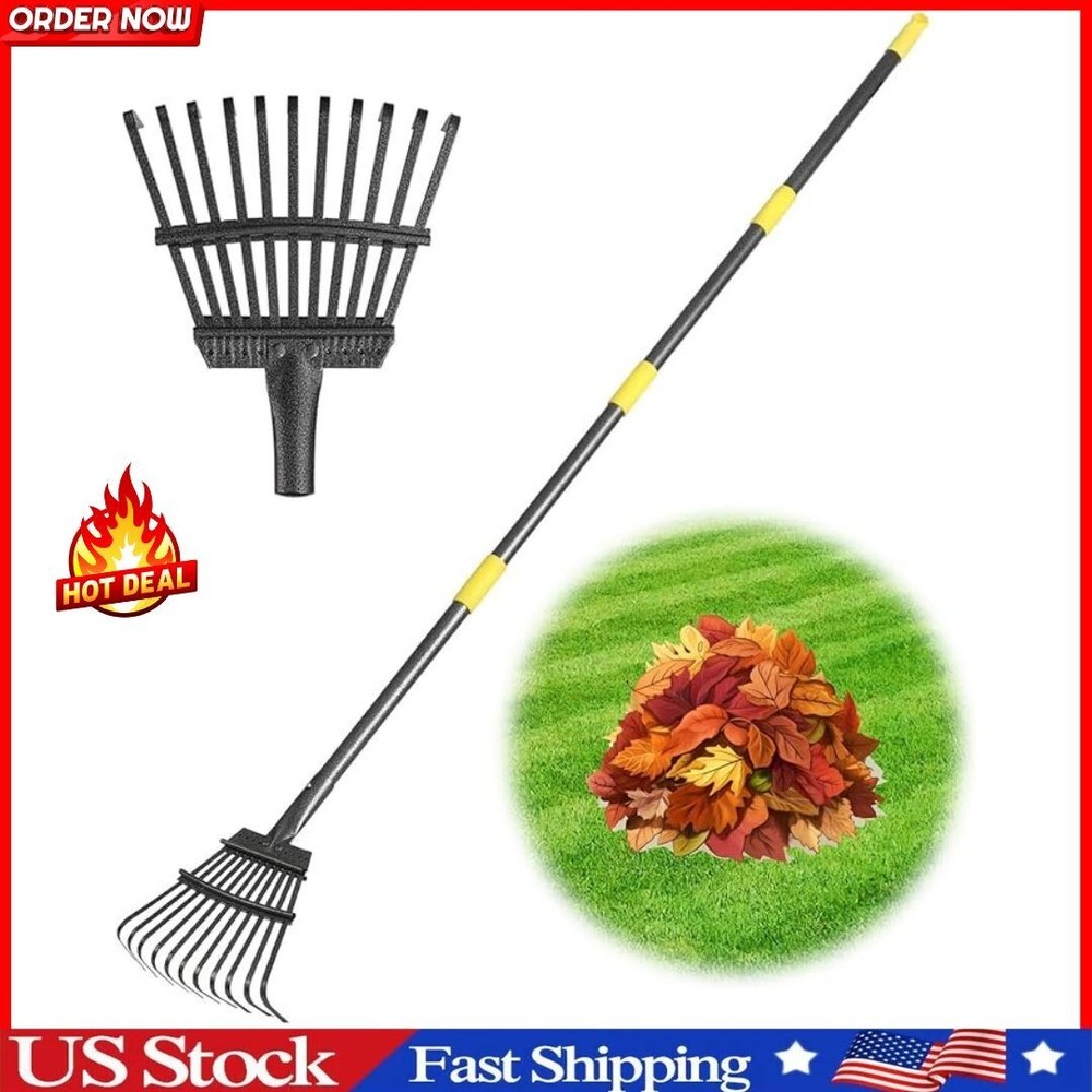 Adjustable Garden Leaf Rake 70 Foldable Metal Yard Rake for Leaves with Exp