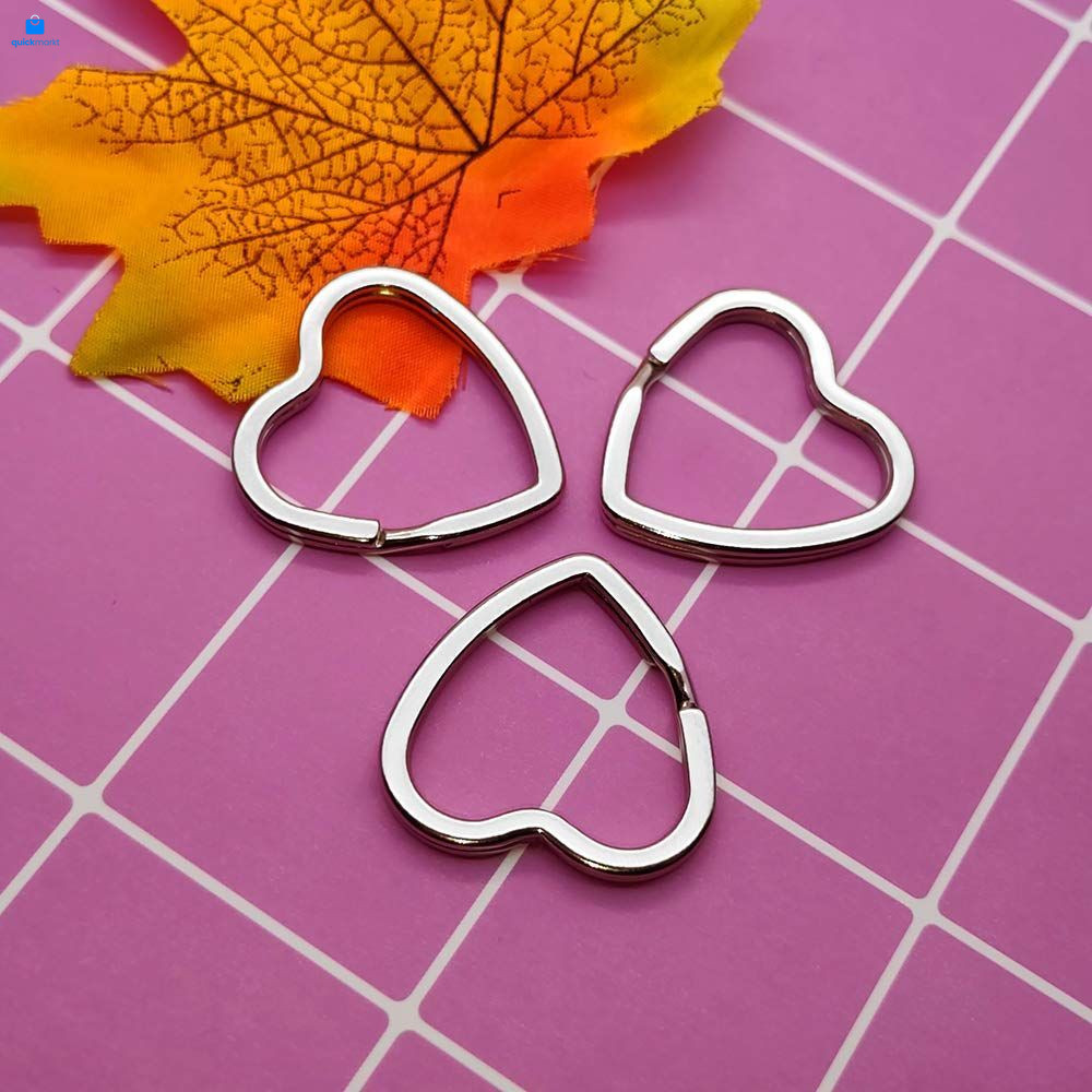Oubaka 30Pcs Heart Shaped Split Key 30pcs Rings Silver