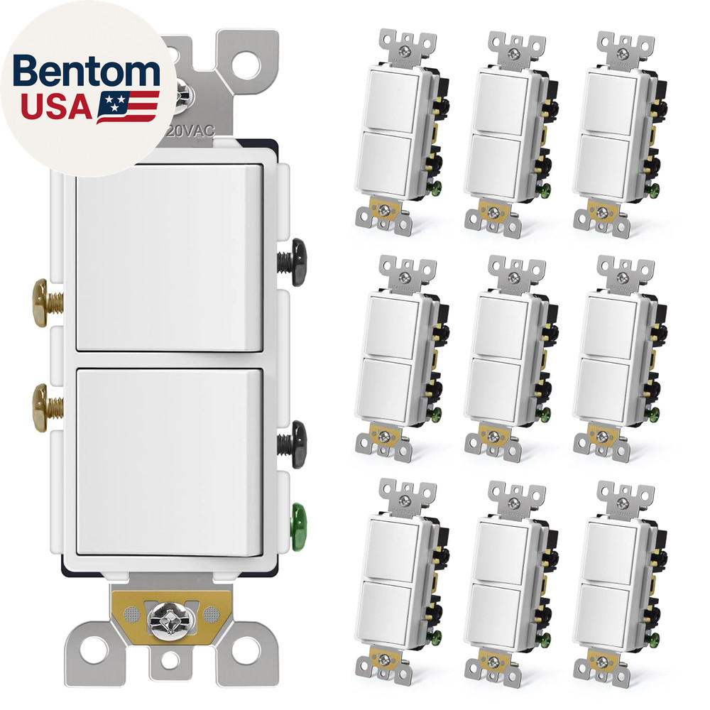 CML Double Paddle Rocker Decorator Light Switch, Single Pole Dual Self-Grounding