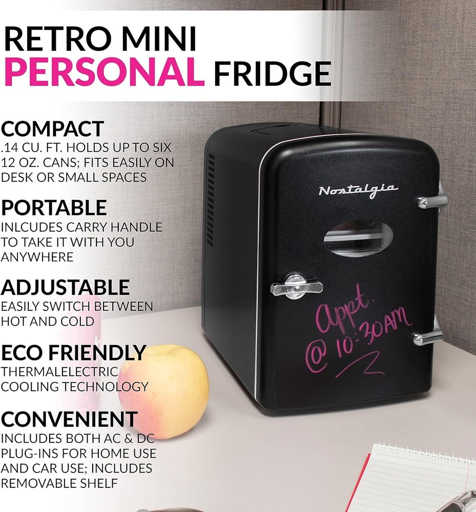 Chic 6-Can Retro Mini Fridge & Heater - Versatile Cooling & Warming Solution