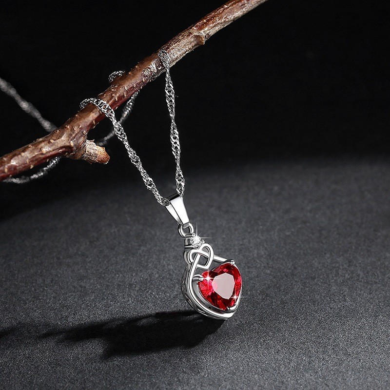 1Ct Lab Created Red Heart Diamond Pendant With 18" Chain