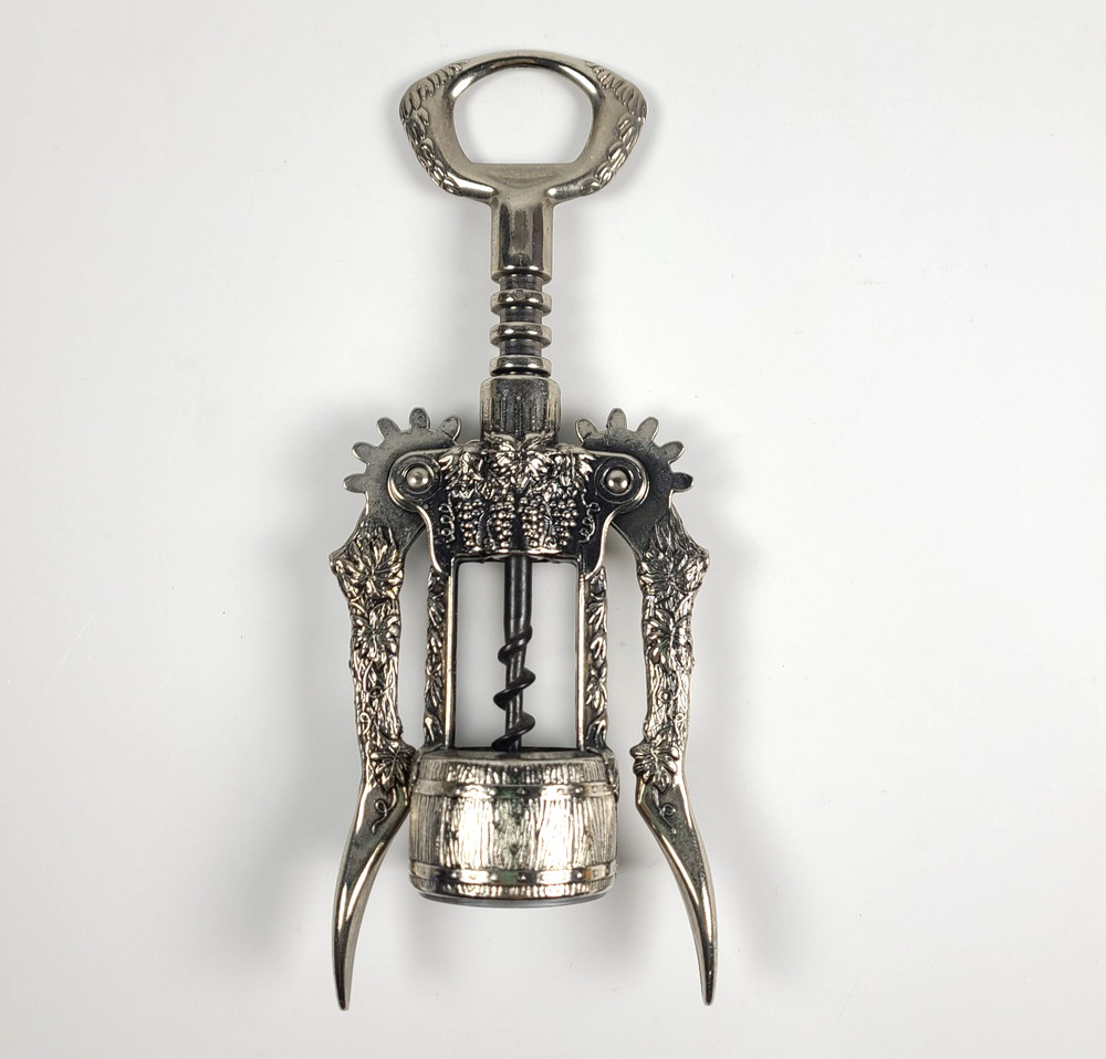 Italian Grape Vine Winged Wine Corkscrew Bottle Opener Barrel Shape EUC