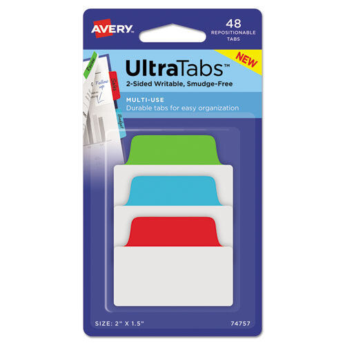 Avery 74757 Ultra Tabs Repositionable Tabs - Assorted Colors (48/Pack) New