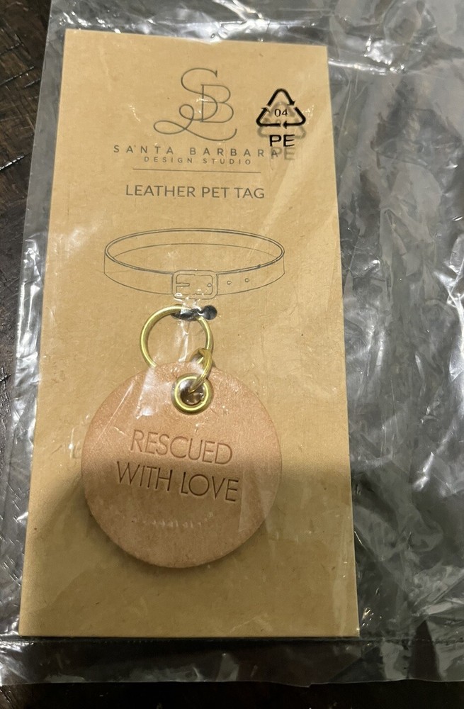 Rescued With Love Leather Pet Tag
