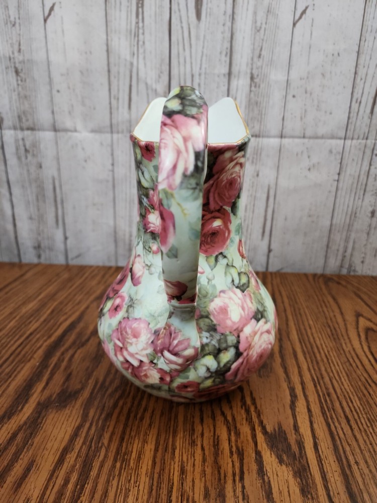 Formalities Multi-Pink Rose Pitcher Baum Brothers Unique Background & Gold Trim