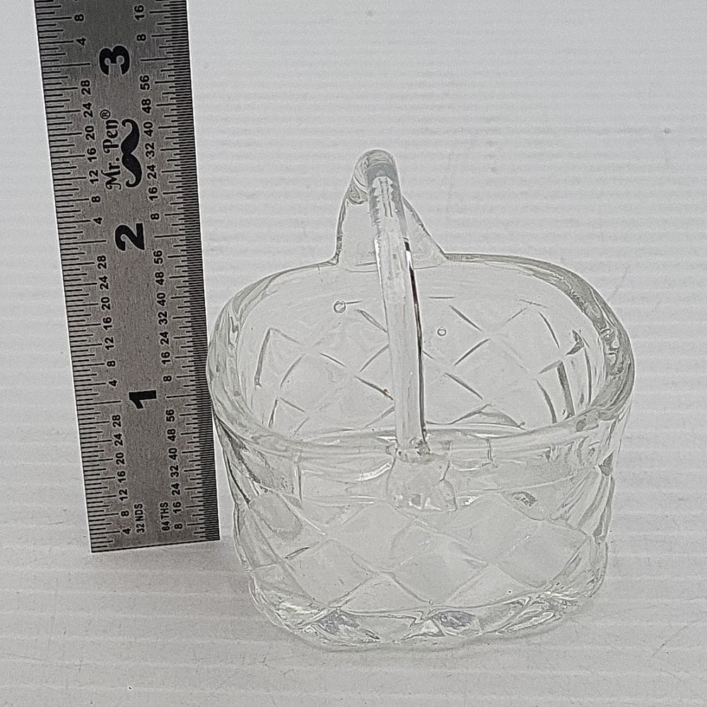 Small Clear Glass Square Open Basket Used