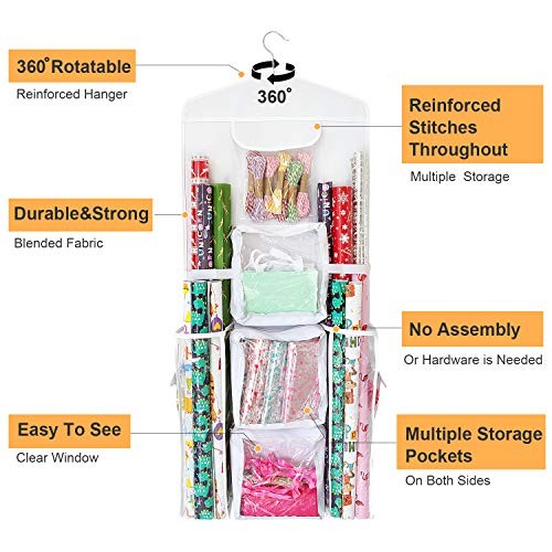 Double-Sided Gift Wrap Organizer - Hanging Wrapping Paper Gift Bag White