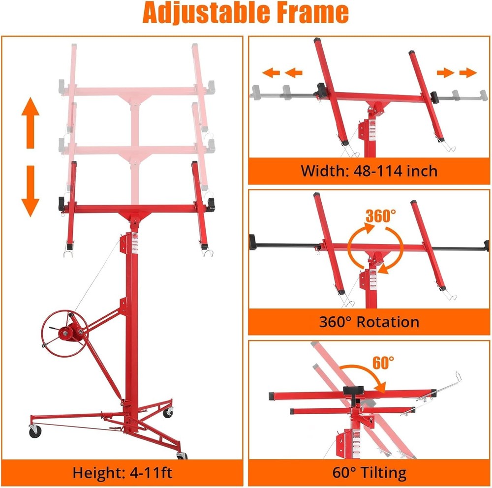 Adjustable Drywall Lift Tool with Winch 360° Rotation for Home Construction Use