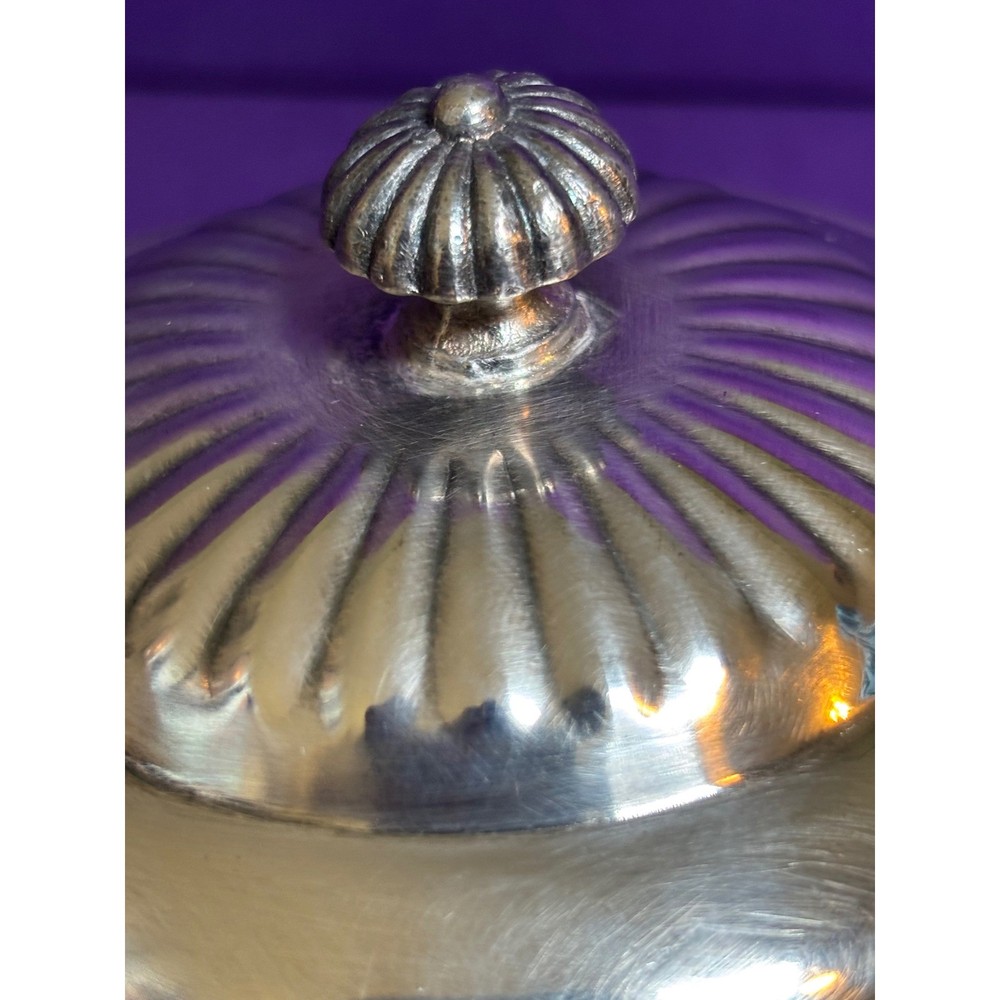 Leonard Silverplate Sugar Bowl with Lid Decorative Fluted Handles Vtg Tableware