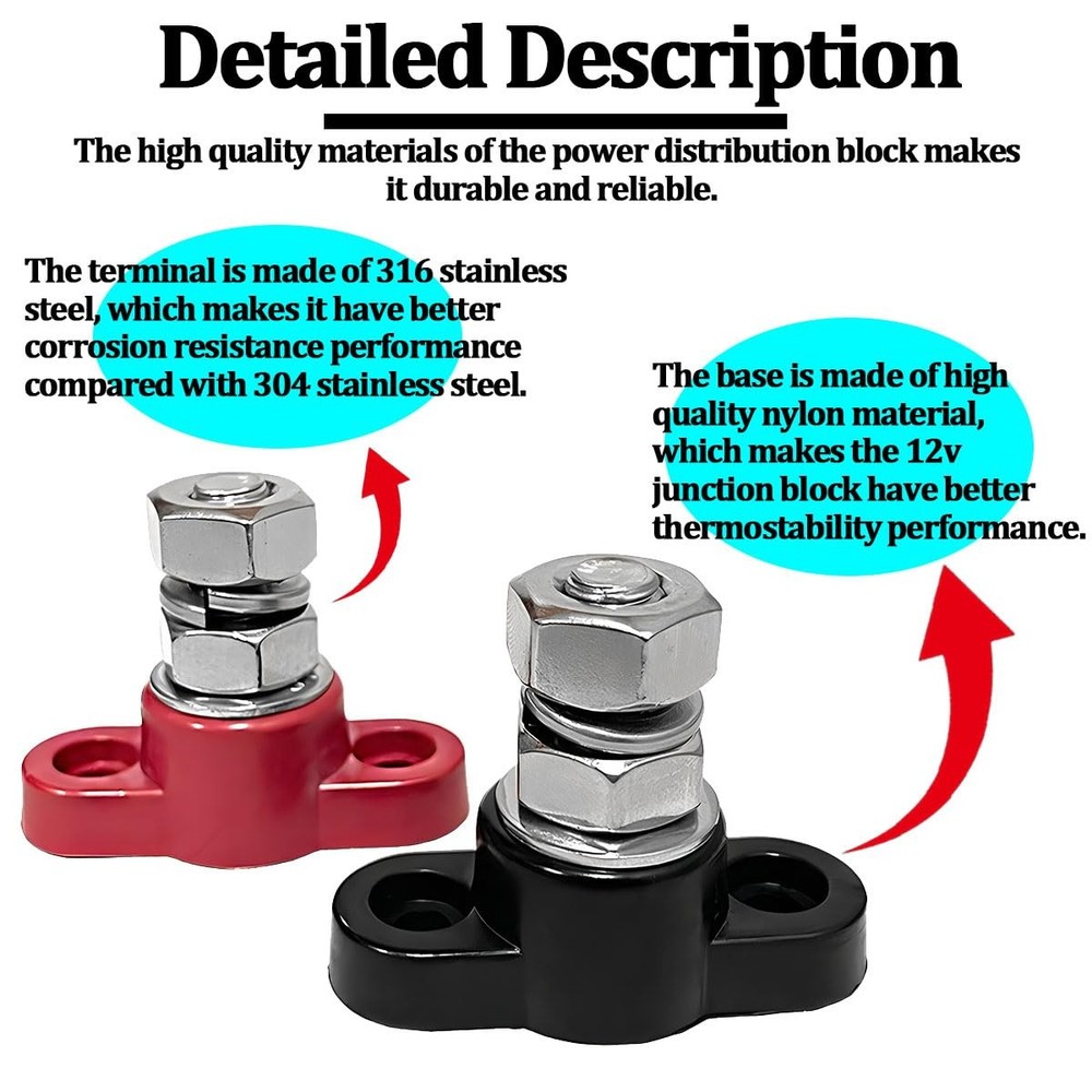 SWPHRT 2PCS Car Single Stud Battery Junction Post Block, 12V 3/8" HeavyDuty I...